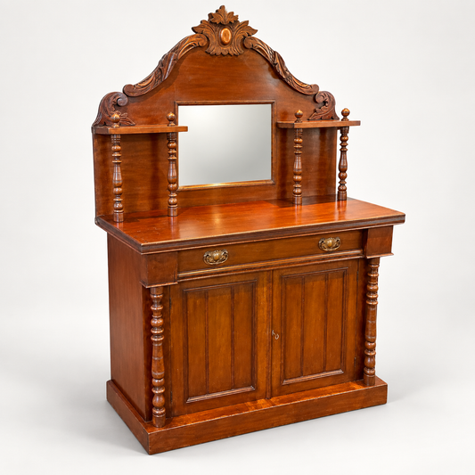 Victorian Mahogany Chiffonier Sideboard with Carved Mirrored Back