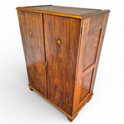 Antique Art Nouveau Gentleman’s Wardrobe | Mahogany Armoire with Floral Inlay | Compact Bedroom Wardrobe
