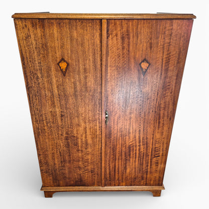 Antique Art Nouveau Gentleman’s Wardrobe | Mahogany Armoire with Floral Inlay | Compact Bedroom Wardrobe