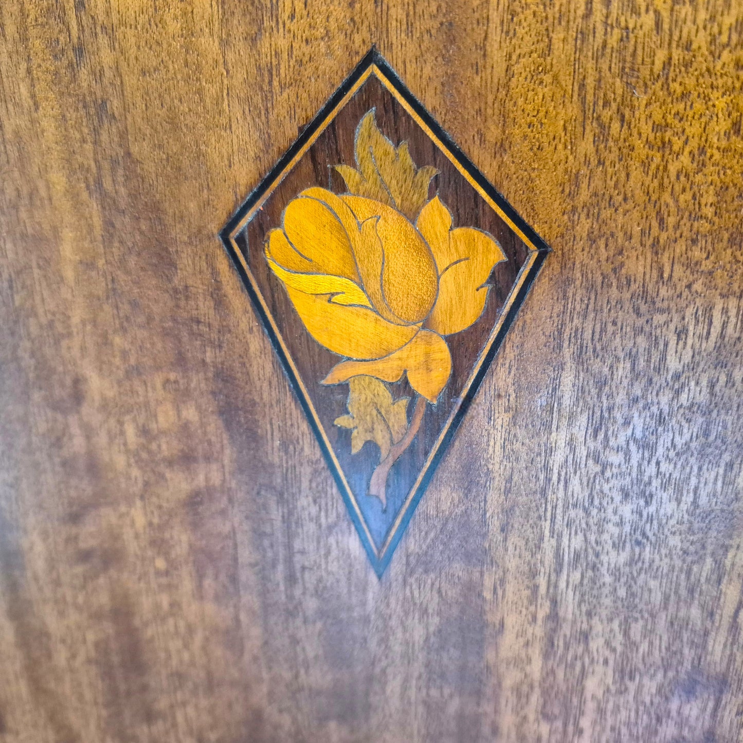 Antique Art Nouveau Gentleman’s Wardrobe | Mahogany Armoire with Floral Inlay | Compact Bedroom Wardrobe