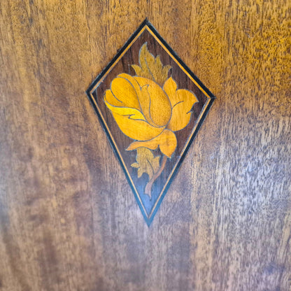 Antique Art Nouveau Gentleman’s Wardrobe | Mahogany Armoire with Floral Inlay | Compact Bedroom Wardrobe