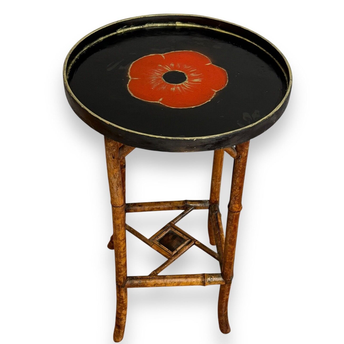 Aesthetic Movement bamboo table – angled view highlighting lacquer top and elegant frame