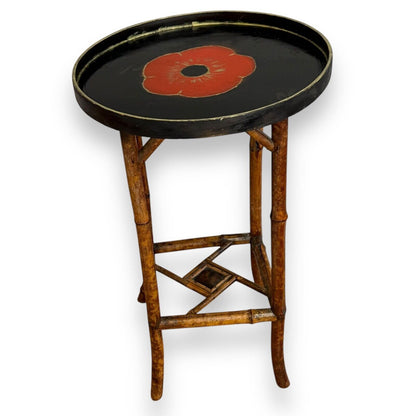 Antique bamboo side table – leg and stretcher detail showing natural aged patina