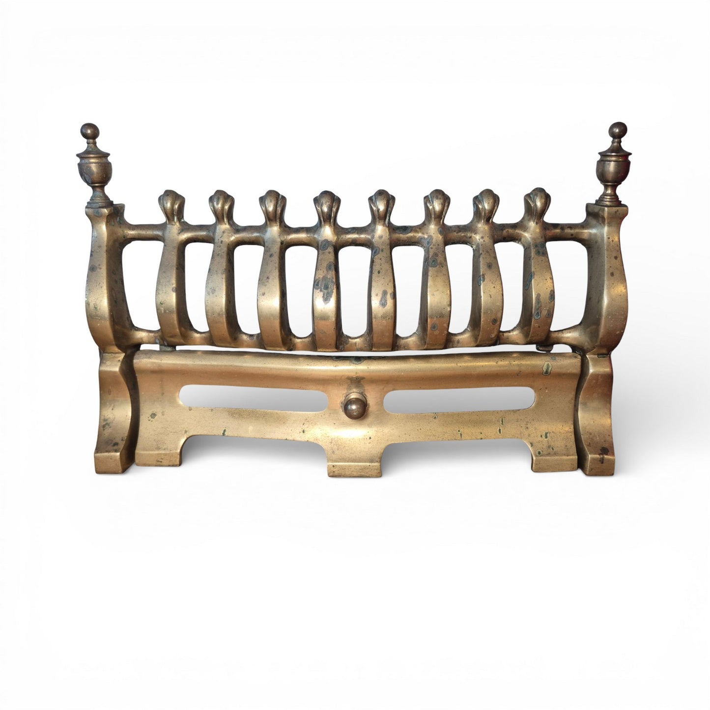 Antique brass fire grate with original front fender