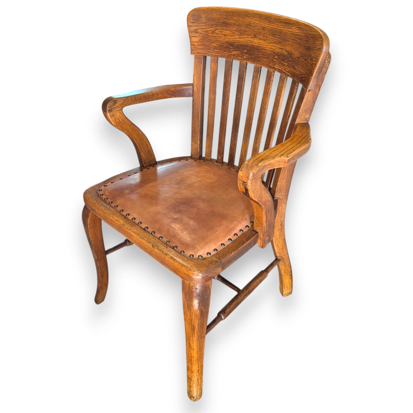Antique Oak Captains Armchair with Leather Seat | Early 20th Century Desk Chair