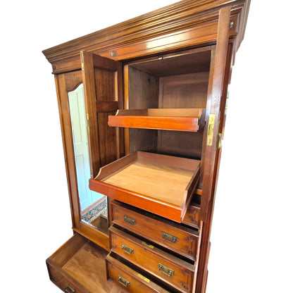 Antique Victorian Walnut Compactum Wardrobe Chifferobe Linen Press c1895