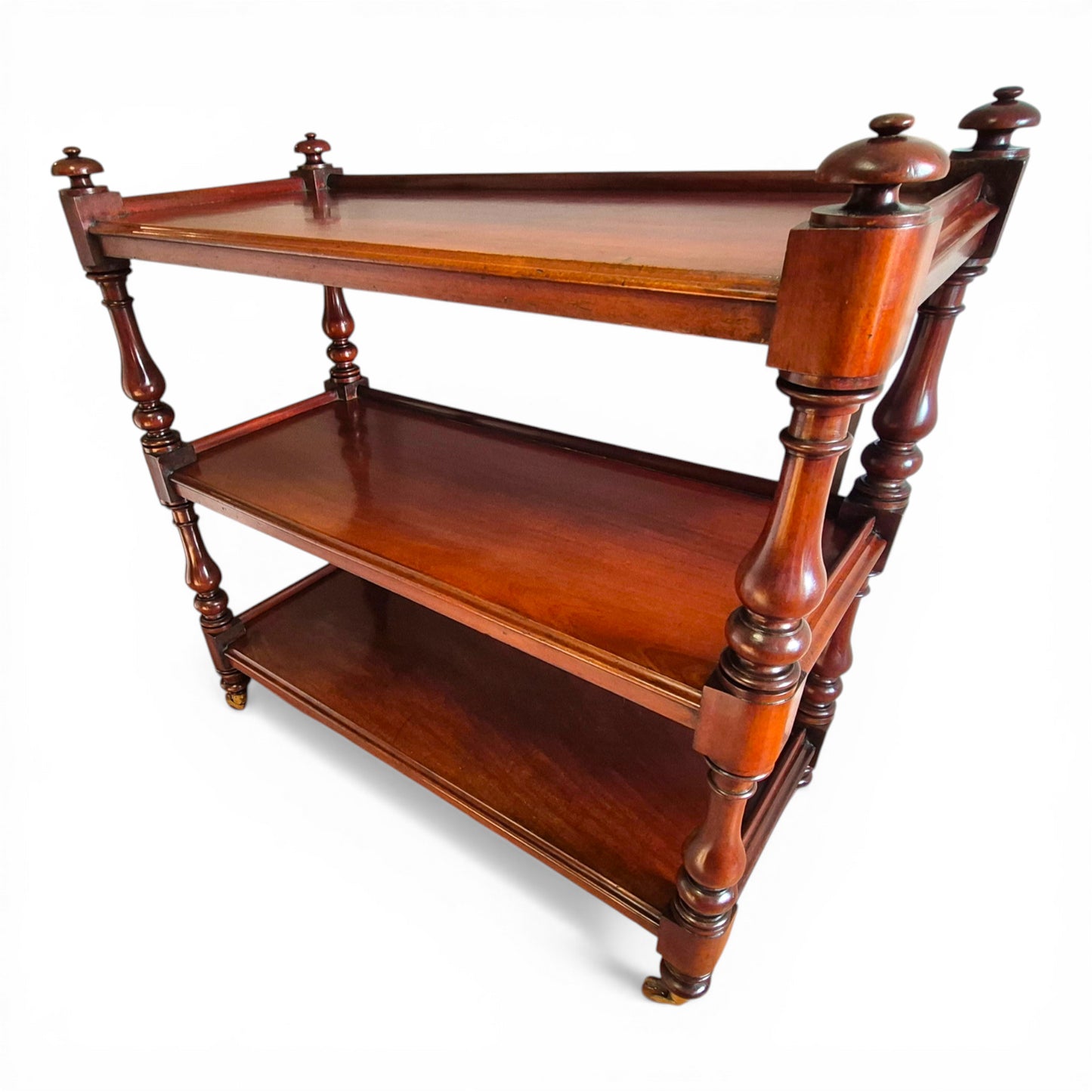 Antique Victorian Mahogany Dumb Waiter c1860 | 3 Tier Server Trolley with Brass & Porcelain Castors