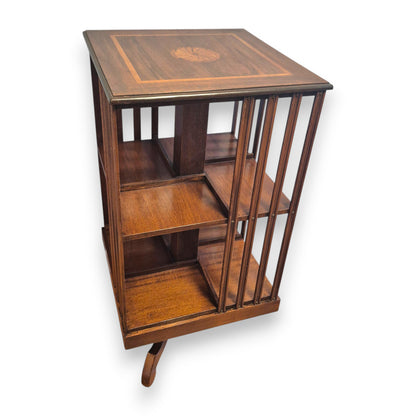 Edwardian mahogany bookcase with line inlay and floral marquetry detail
