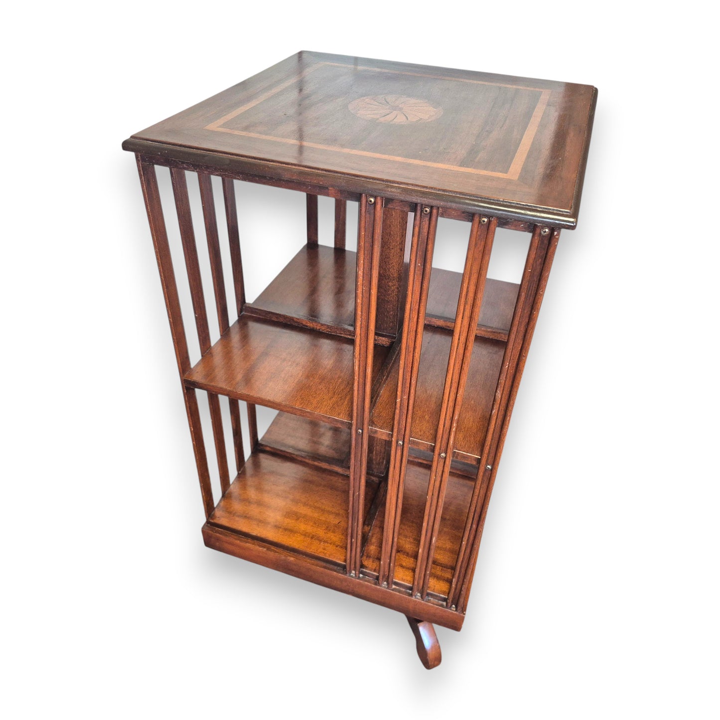 Antique Edwardian Inlaid Mahogany Revolving Library Bookcase c1900