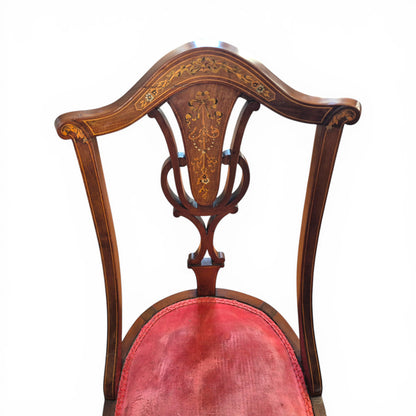 Antique Edwardian Inlaid Mahogany Side Chair | Floral Detail Occasional Chair c1900
