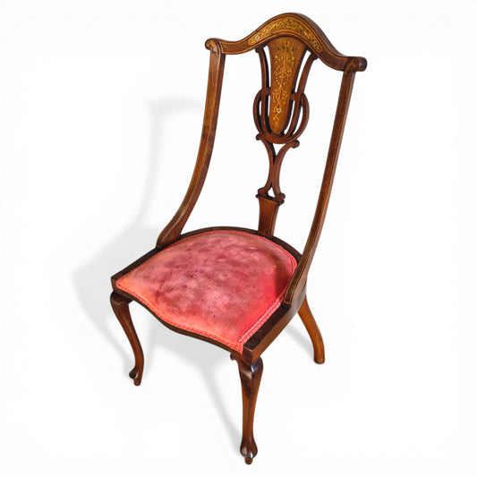 Antique Edwardian Inlaid Mahogany Side Chair | Floral Detail Occasional Chair c1900