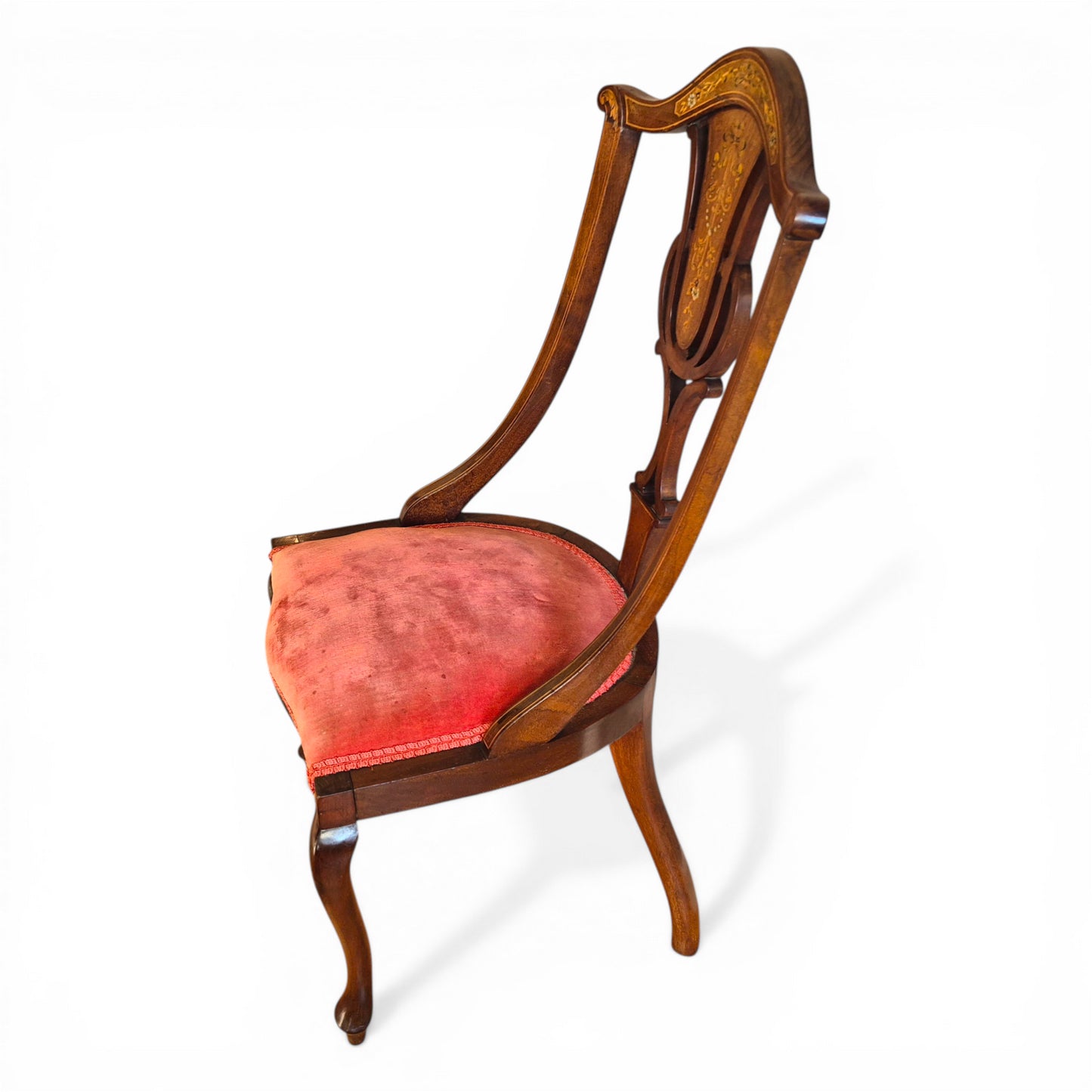 Antique Edwardian Inlaid Mahogany Side Chair | Floral Detail Occasional Chair c1900
