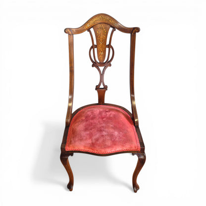 Antique Edwardian Inlaid Mahogany Side Chair | Floral Detail Occasional Chair c1900