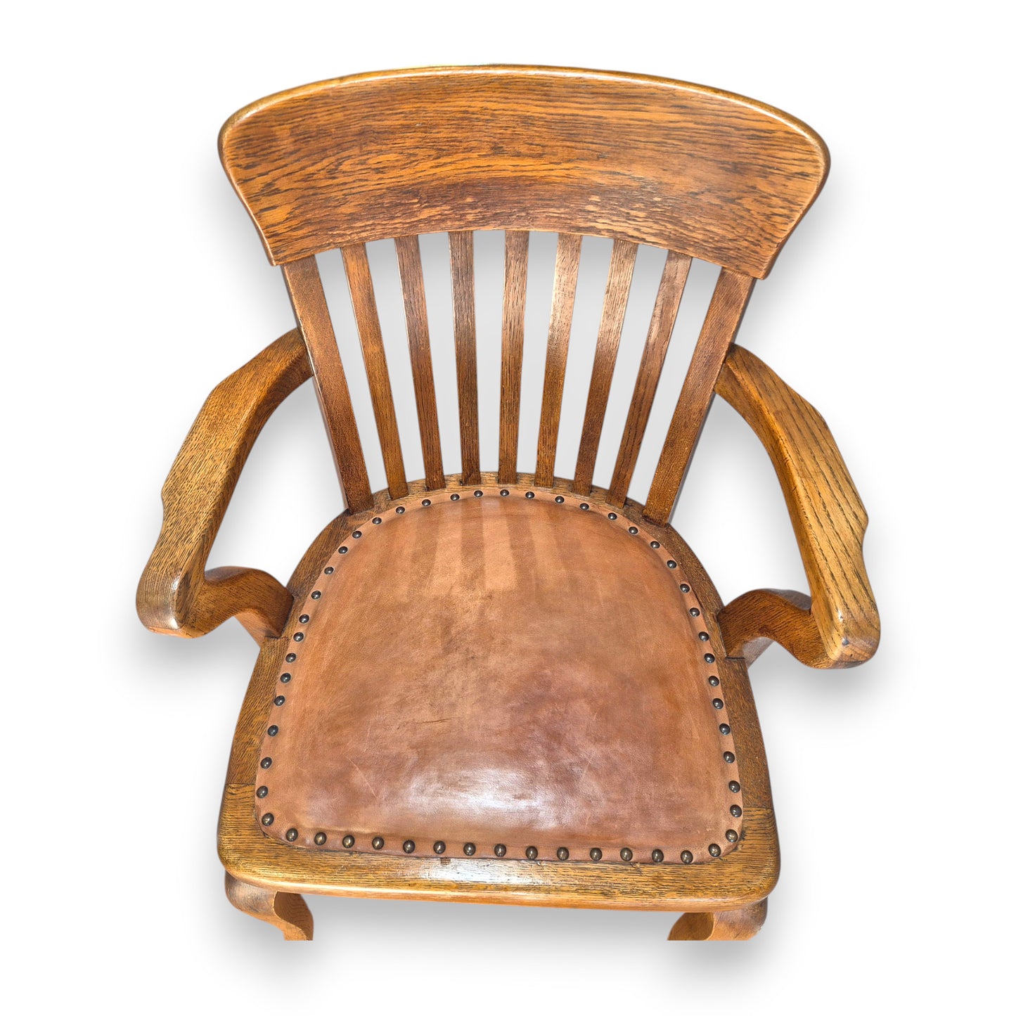 Antique Oak Captains Armchair with Leather Seat | Early 20th Century Desk Chair