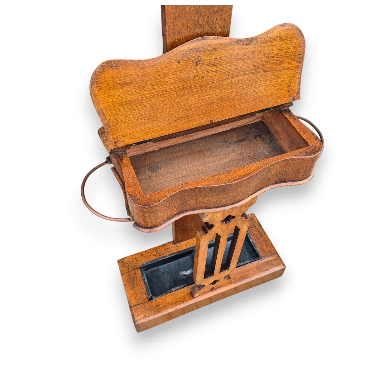 Hinged glove and accessory box on Edwardian oak hallway stand