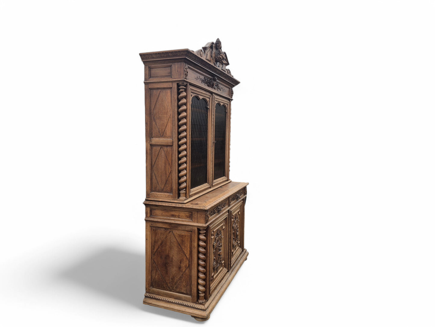 Side view of antique French oak dresser showing depth and structure – late 1800s design