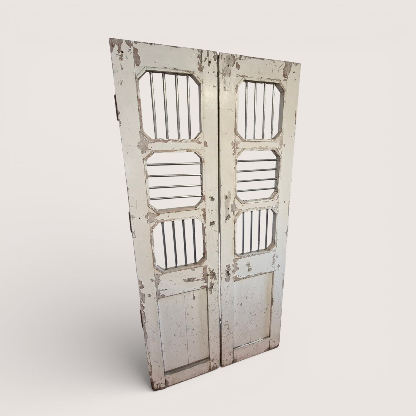 Antique indian jali doors pair distressed cream paint 189cm