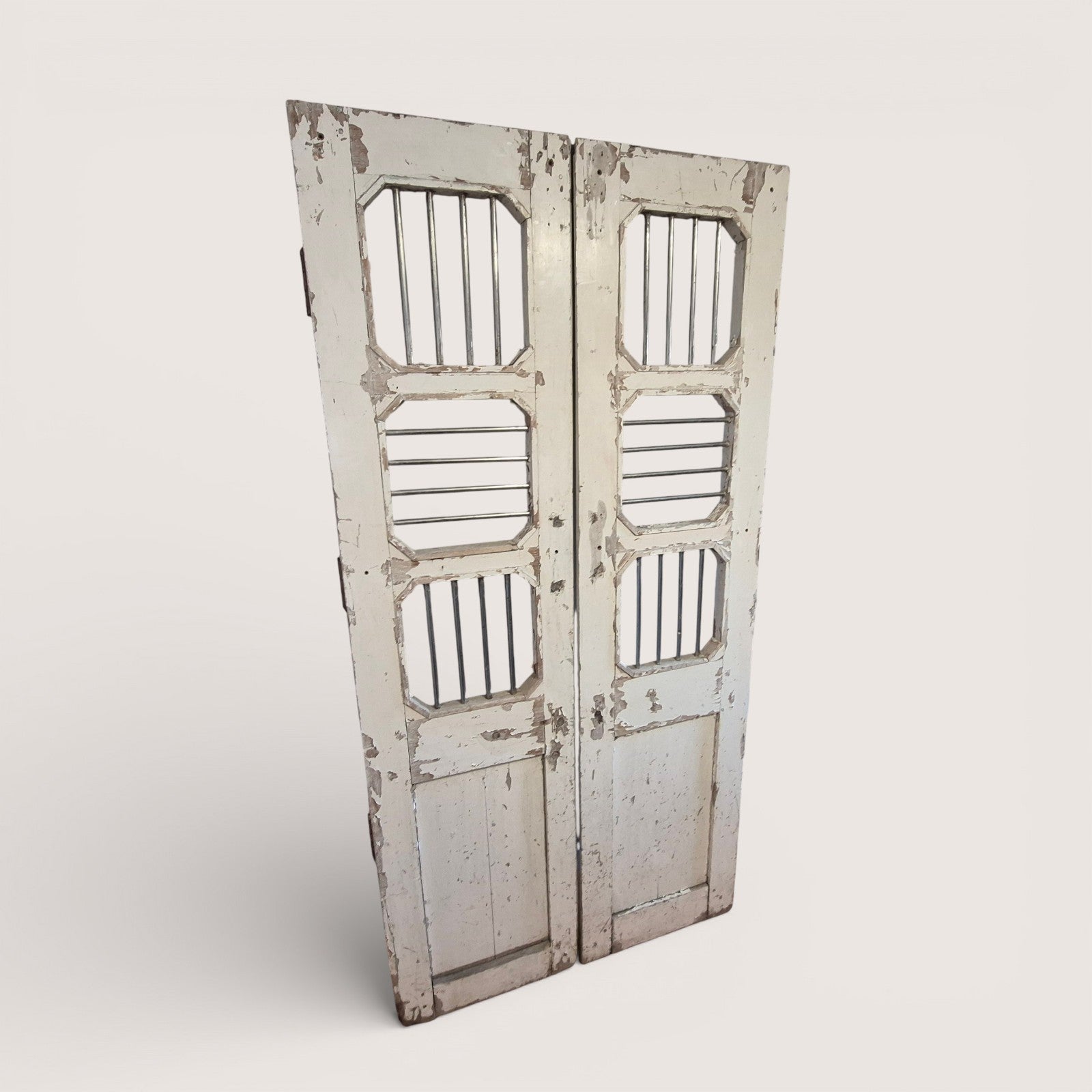 Antique indian jali doors pair distressed cream paint 189cm