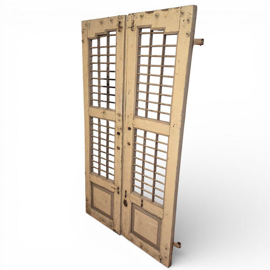 Antique Indian Jali doors pair carved teak architectural panels