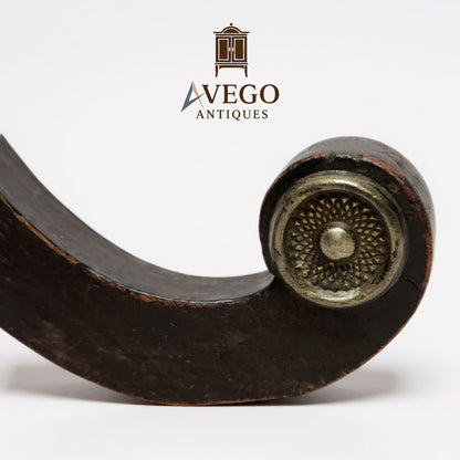 Close-up of Brass-Capped Scroll Foot on 19th Century Mahogany Lamp Table – Victorian Design, Avego Antiques