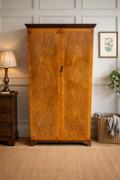Antique Maple & Co Gentleman’s Wardrobe – Burr Walnut Compactum Armoire