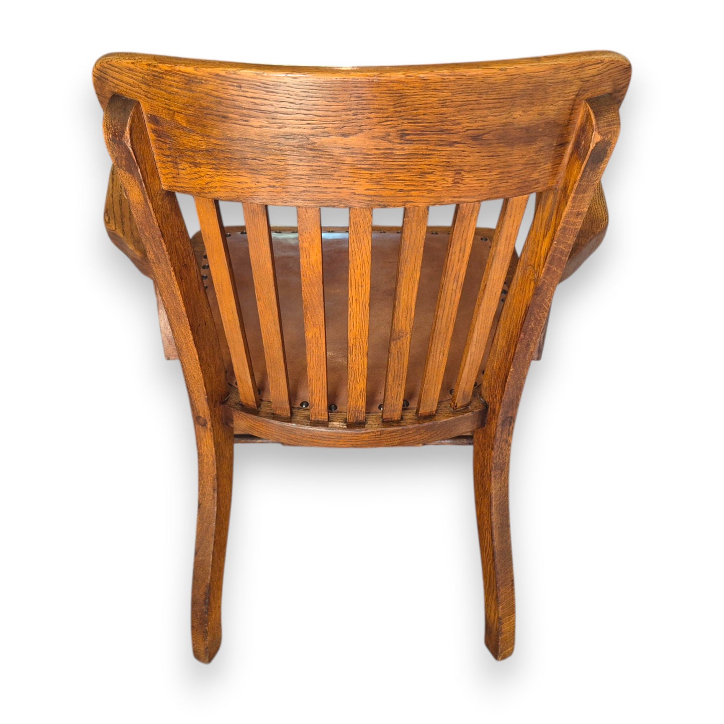 Antique Oak Captains Armchair with Leather Seat | Early 20th Century Desk Chair