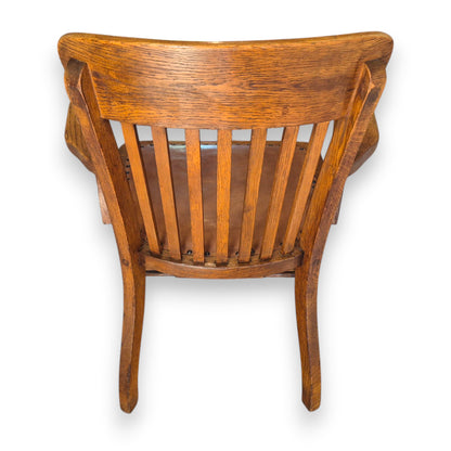 Antique Oak Captains Armchair with Leather Seat | Early 20th Century Desk Chair