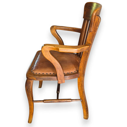Antique Oak Captains Armchair with Leather Seat | Early 20th Century Desk Chair