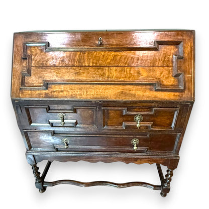 Antique Victorian Jacobean Revival Oak Bureau c.1890–1910