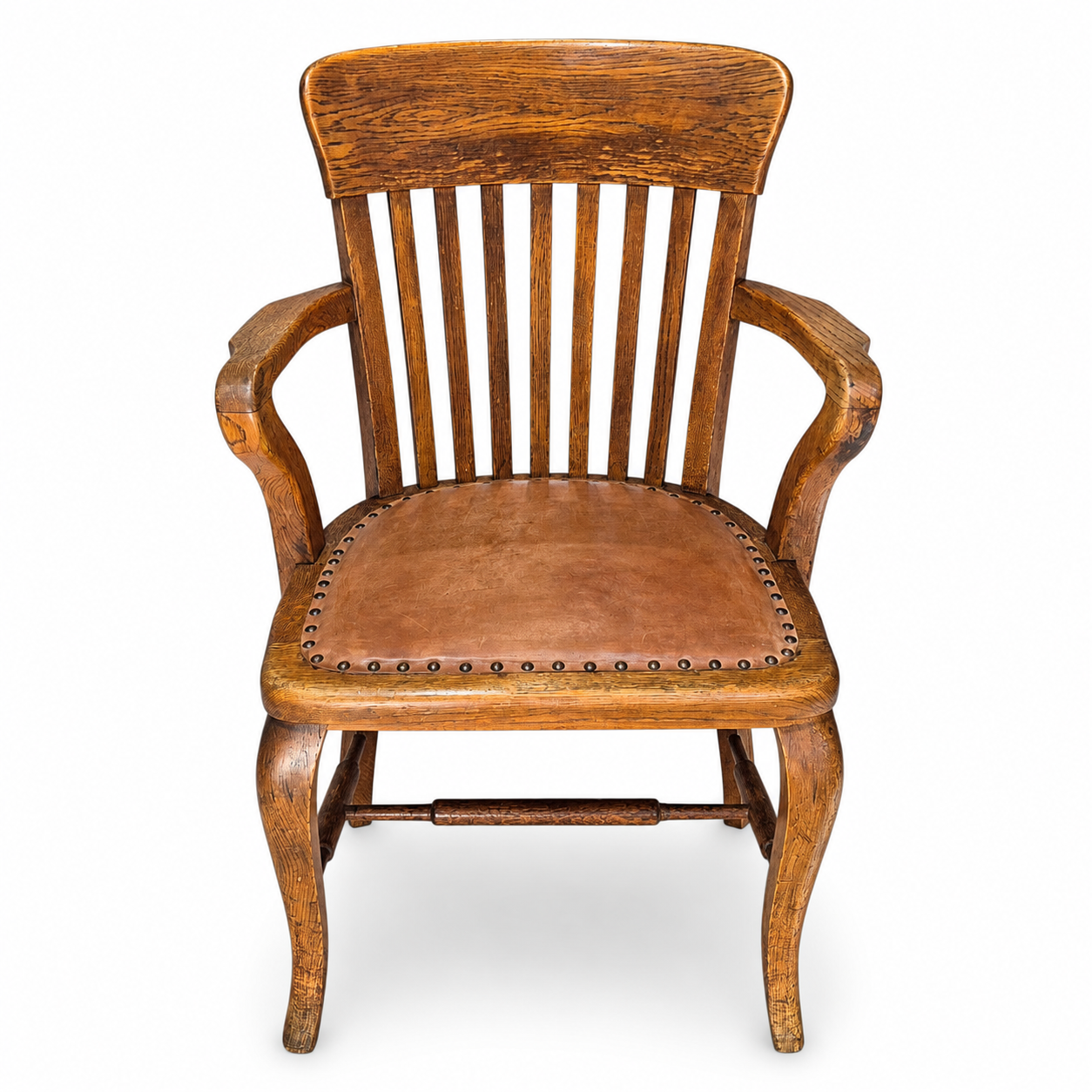 Antique Oak Captains Armchair with Leather Seat | Early 20th Century Desk Chair