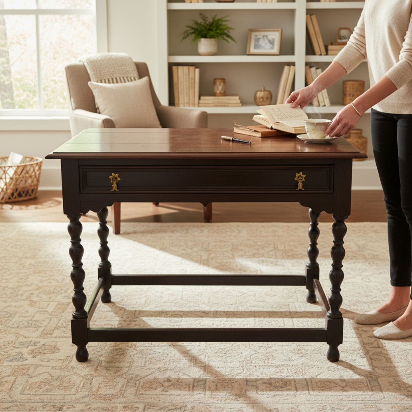 Antique oak side table styled in a traditional hallway / side table — timeless English country décor.