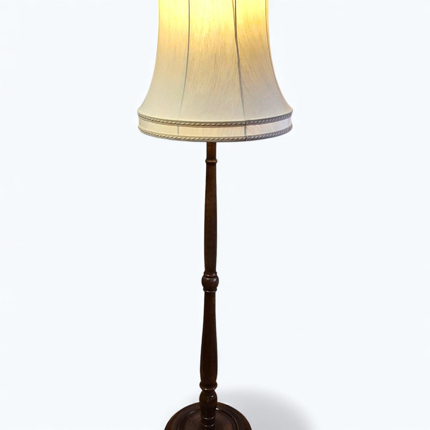 Fabric lampshade on antique oak standard lamp