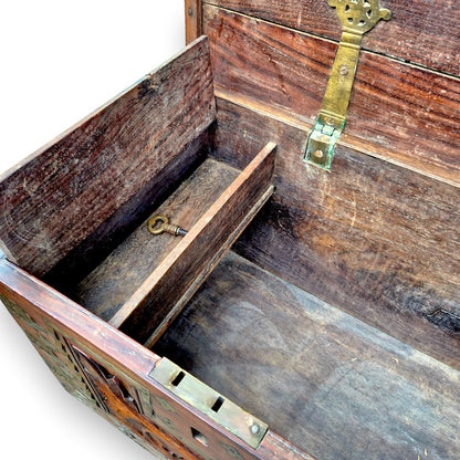 Internal compartment inside antique padouk storage chest