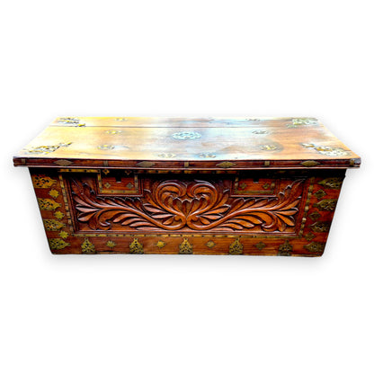 Front view of Antique padouk blanket box 