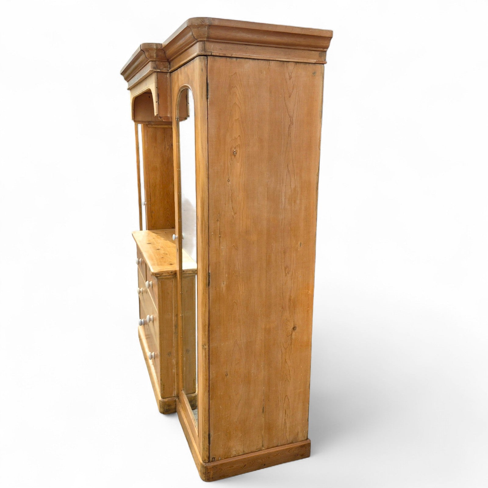 Restored antique pine wardrobe – handcrafted storage with mirrors and drawers