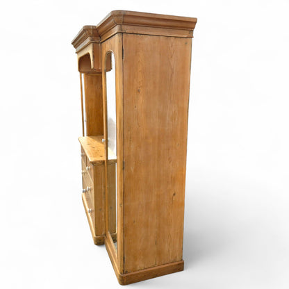 Restored antique pine wardrobe – handcrafted storage with mirrors and drawers