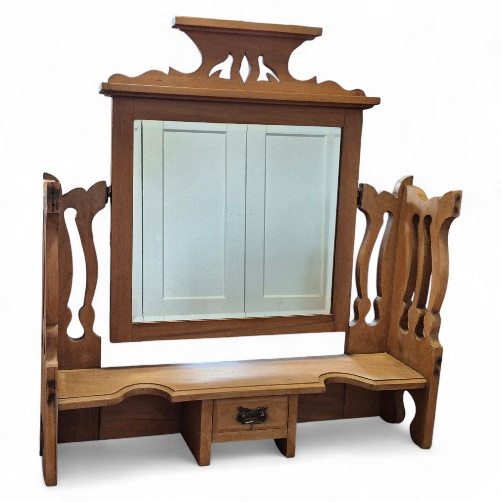 Antique pine mirror – close-up of aged mirror glass and wood texture