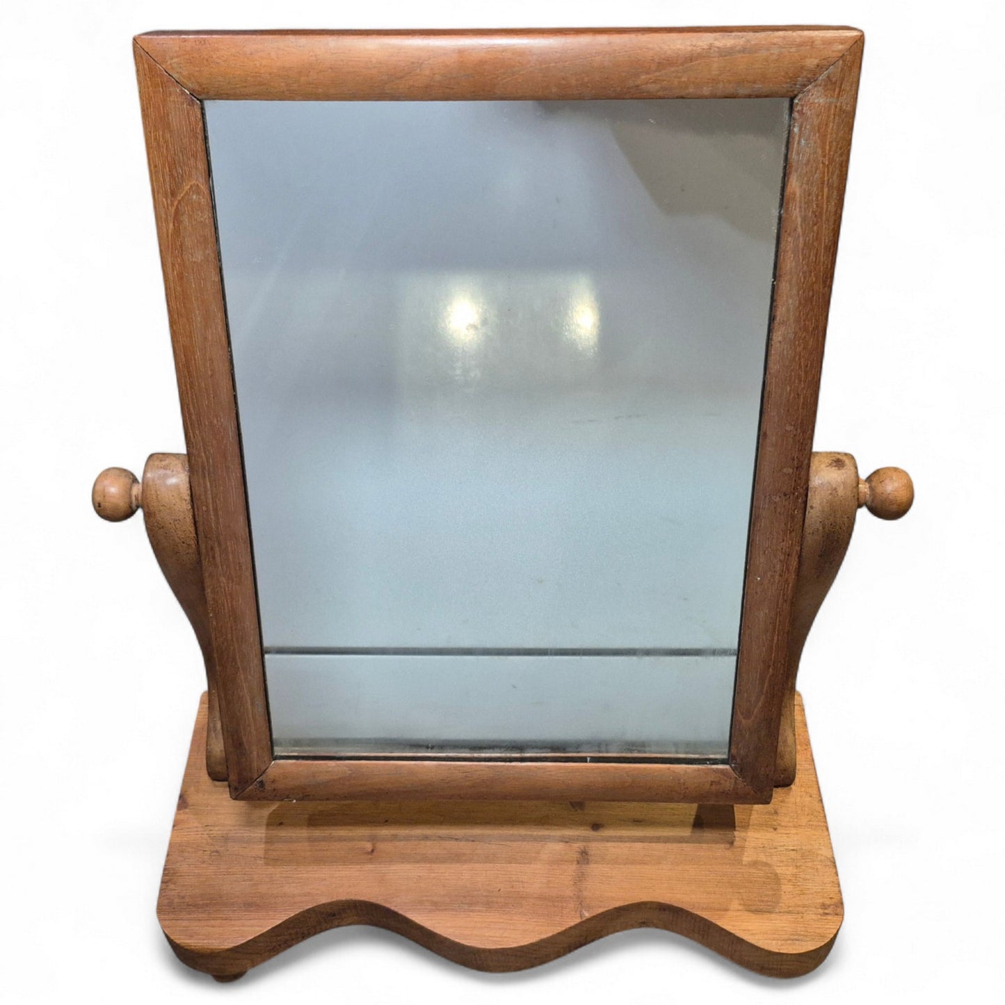 Antique pine tabletop dressing mirror with adjustable angle