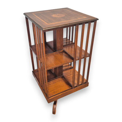 Antique Edwardian Inlaid Mahogany Revolving Library Bookcase c1900