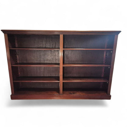 Front view of antique Victorian mahogany open bookcase with adjustable shelves
