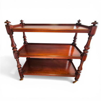 Antique Victorian Mahogany Dumb Waiter c1860 | 3 Tier Server Trolley with Brass & Porcelain Castors