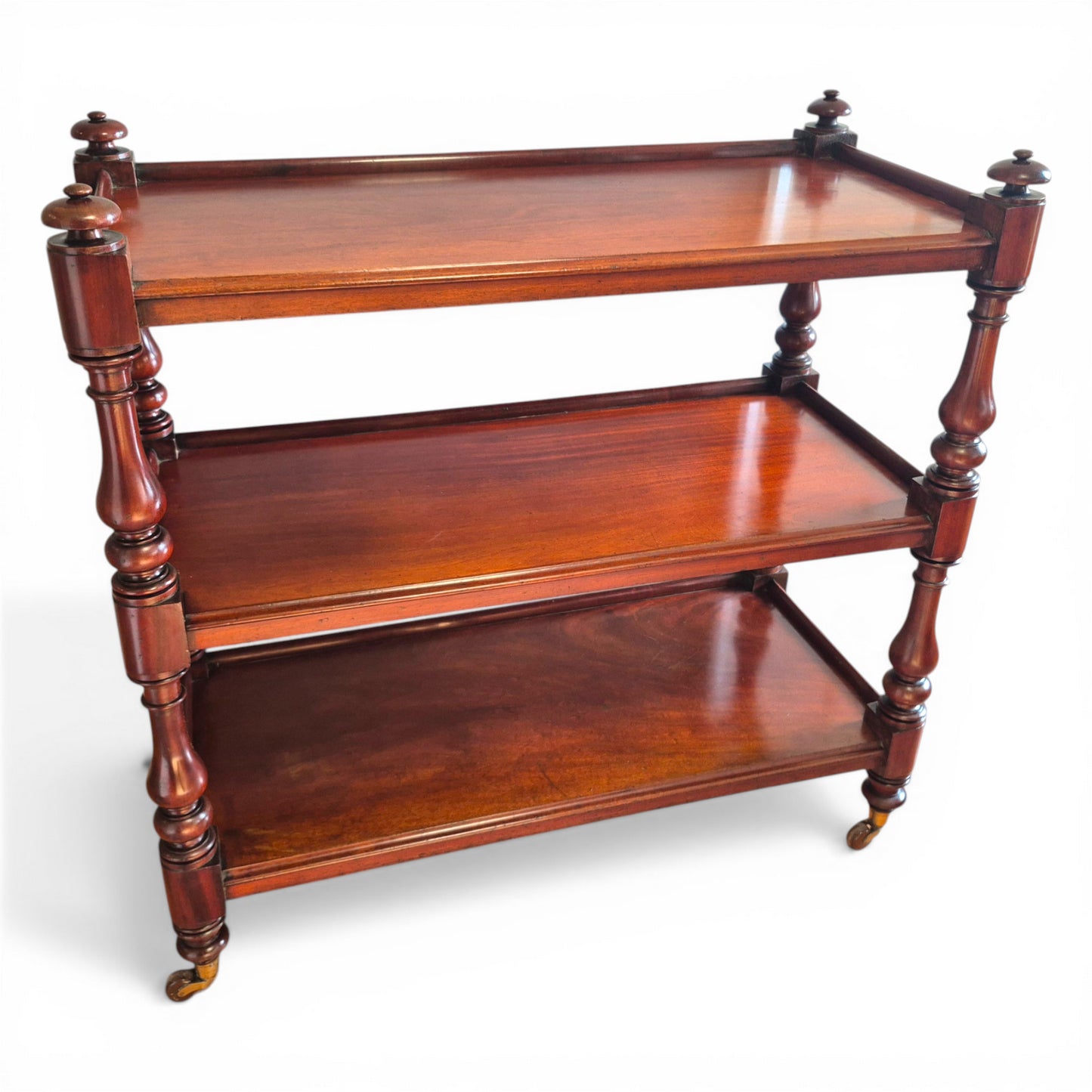 Antique Victorian Mahogany Dumb Waiter c1860 | 3 Tier Server Trolley with Brass & Porcelain Castors