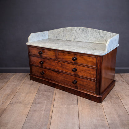 Antique Victorian Mahogany Marble Top Sideboard Chest | Kitchen Unit 138cm