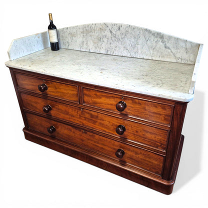 Antique Victorian Mahogany Marble Top Sideboard Chest | Kitchen Unit 138cm
