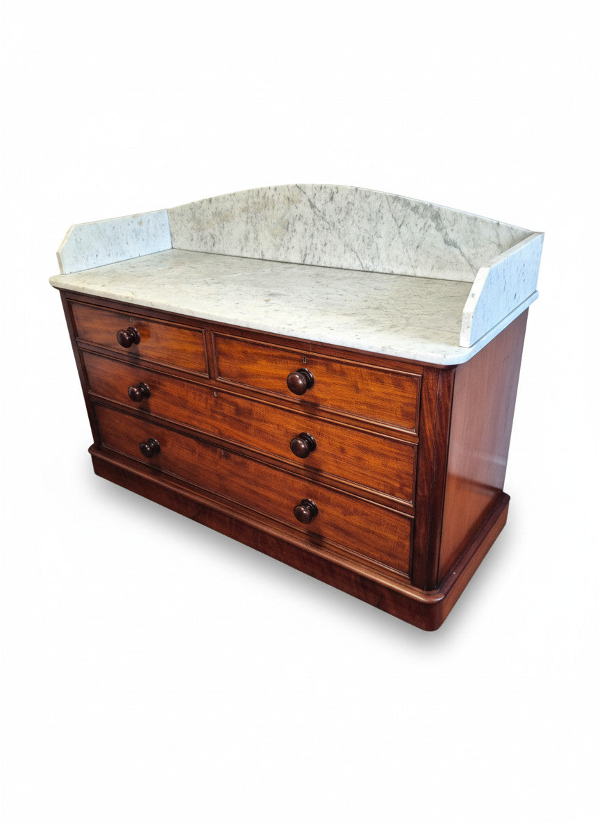 antique victorian mahogany marble top wash stand chest front view