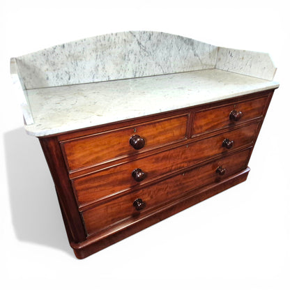 Antique Victorian Mahogany Marble Top Sideboard Chest | Kitchen Unit 138cm