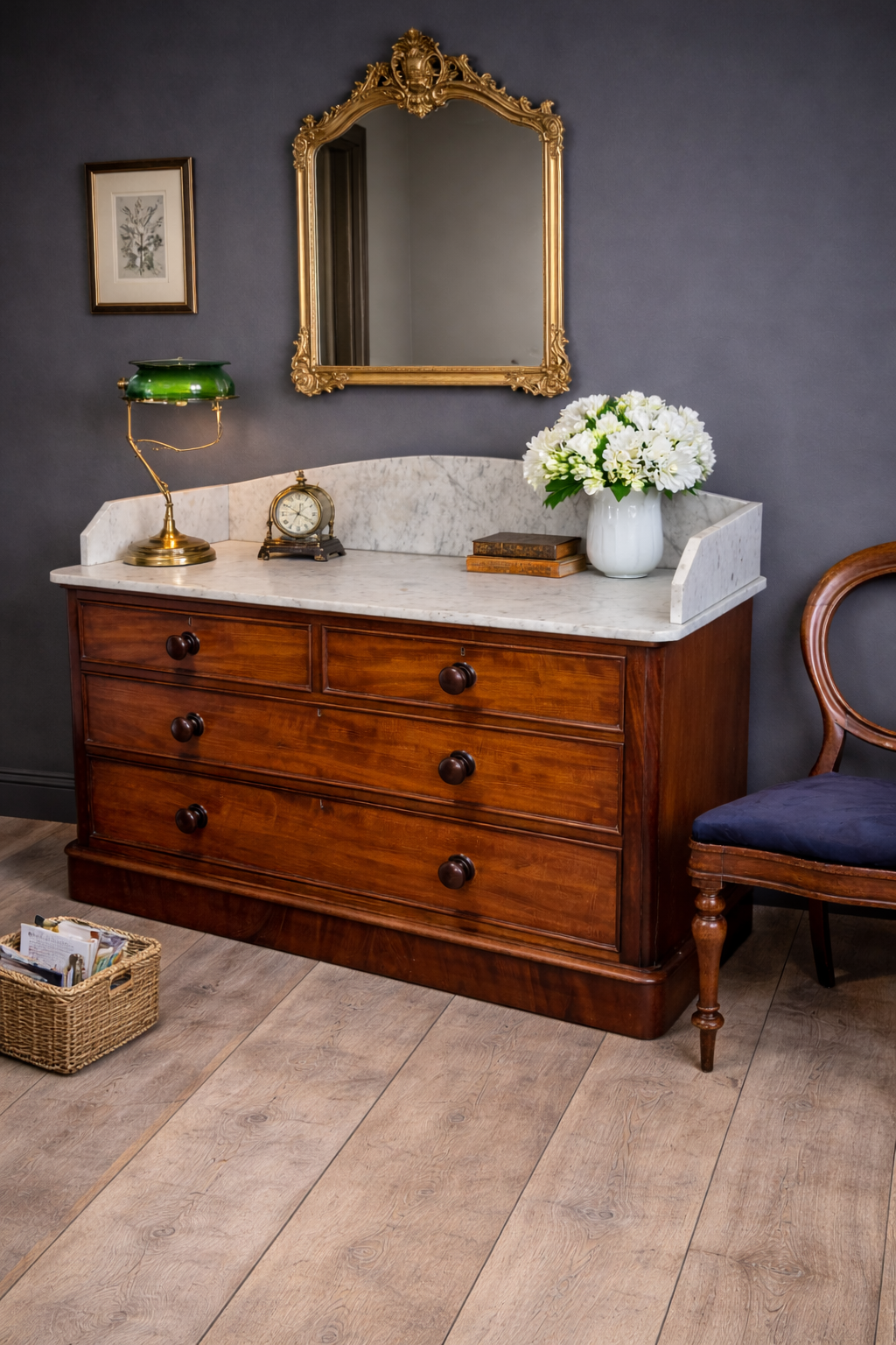Placed Victorian chest of drawers with marble top