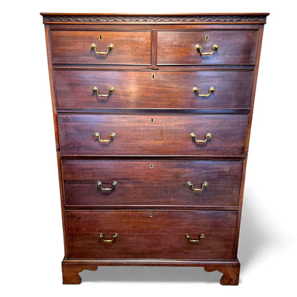 Antique Victorian mahogany tallboy chest of drawers – front view showing six graduated drawers