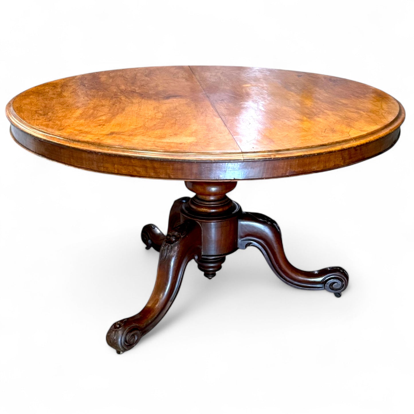 Antique Victorian mahogany tilt-top breakfast table with carved pedestal base and cabriole legs – classic restored furniture by Avego Antiques