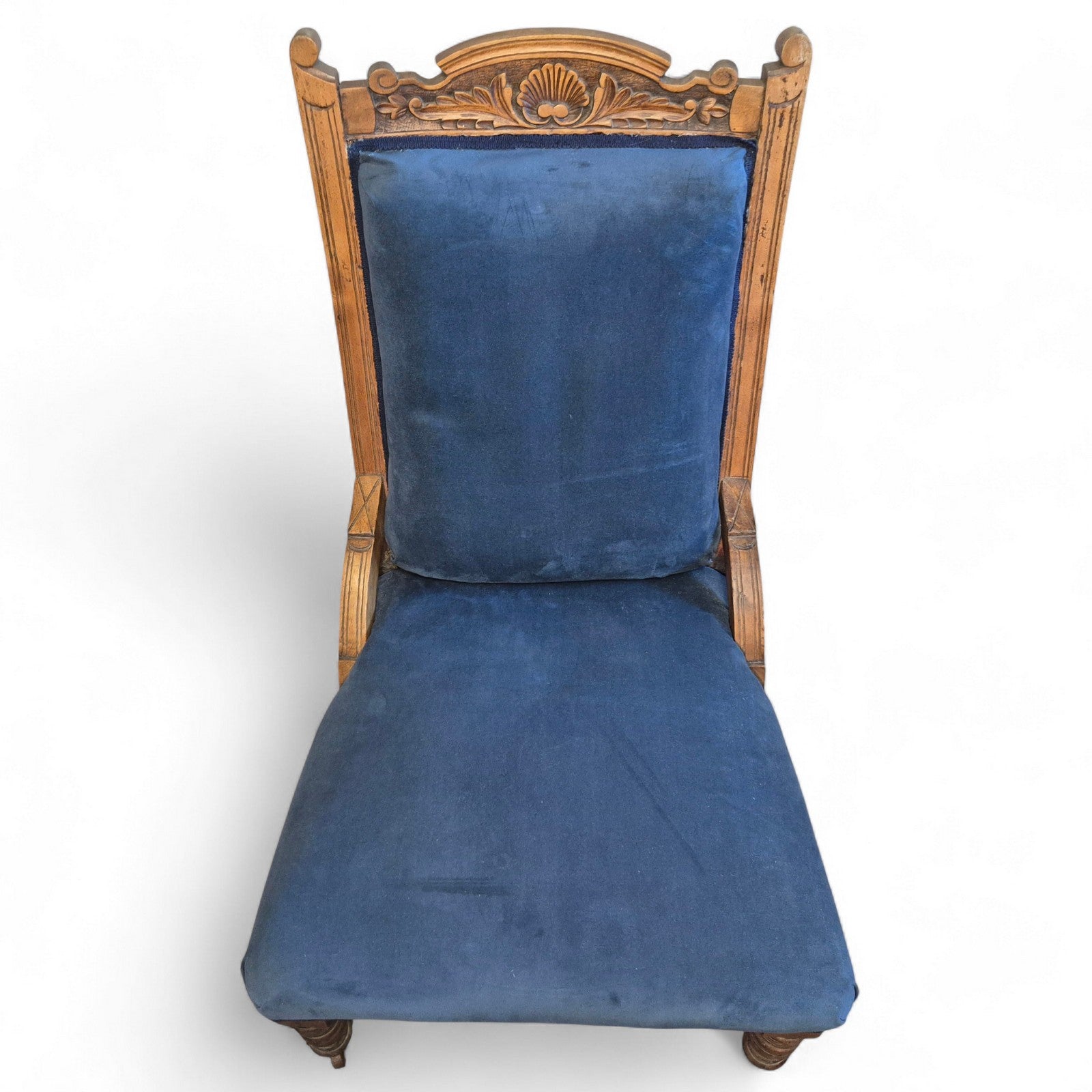 Top view of Victorian carved oak antique nursing chair